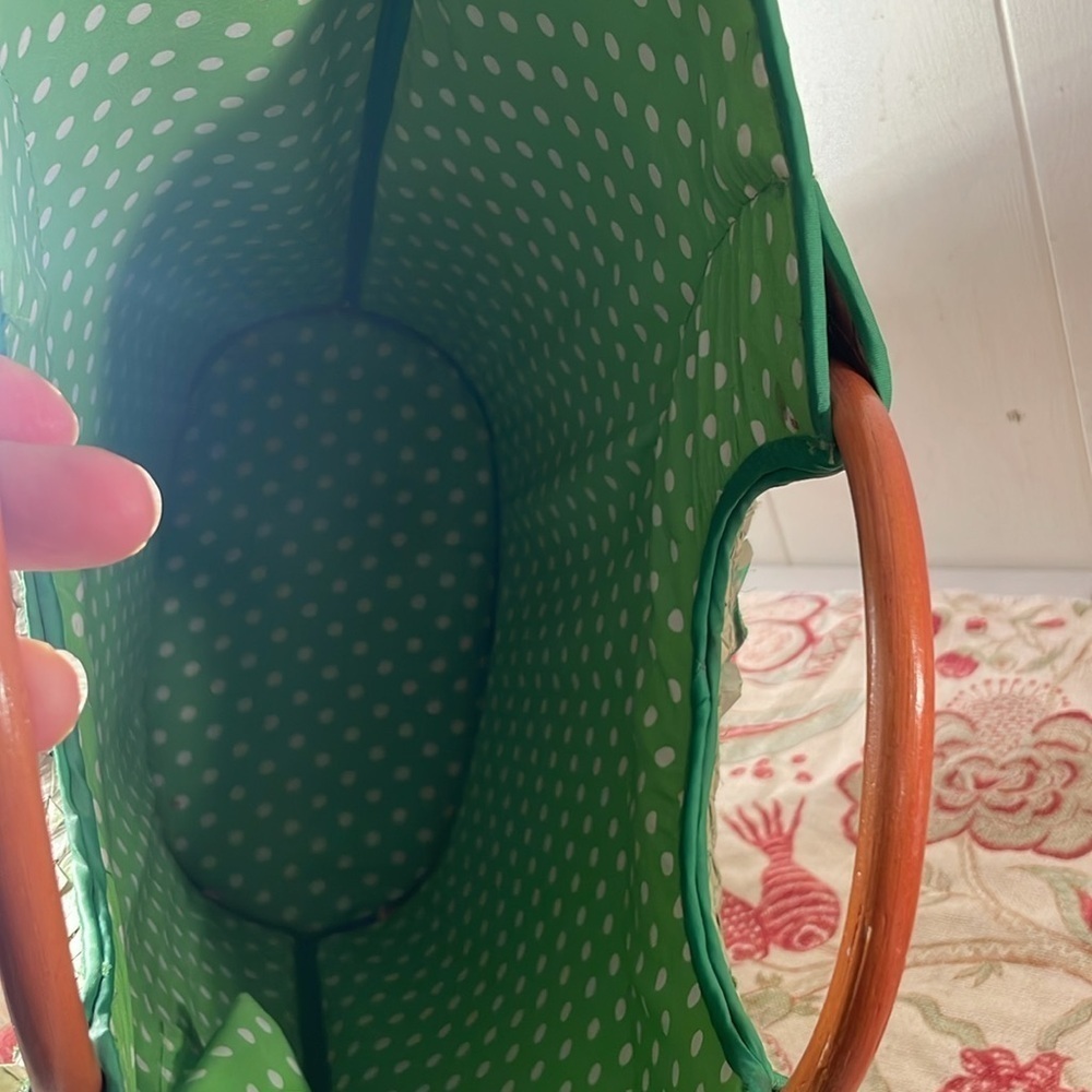 Green Woven Kelly Green Handcrafted Straw Tote Bag with Wooden Handles - Picture 5 of 16